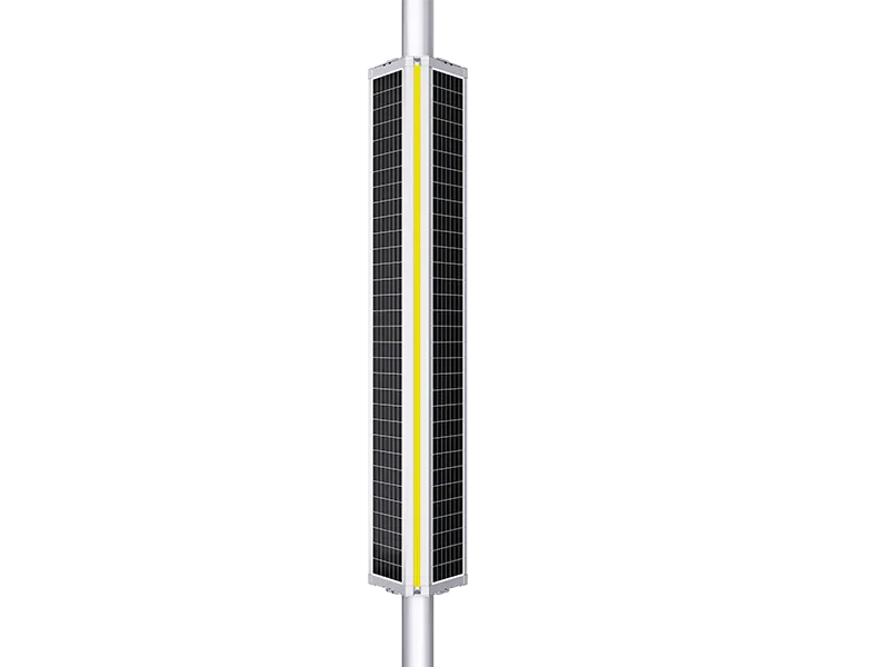Wrapped solar pole lighting module showcasing yellow custom light bar options