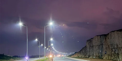 ST2 solar street lights installed along a highway in Nigeria