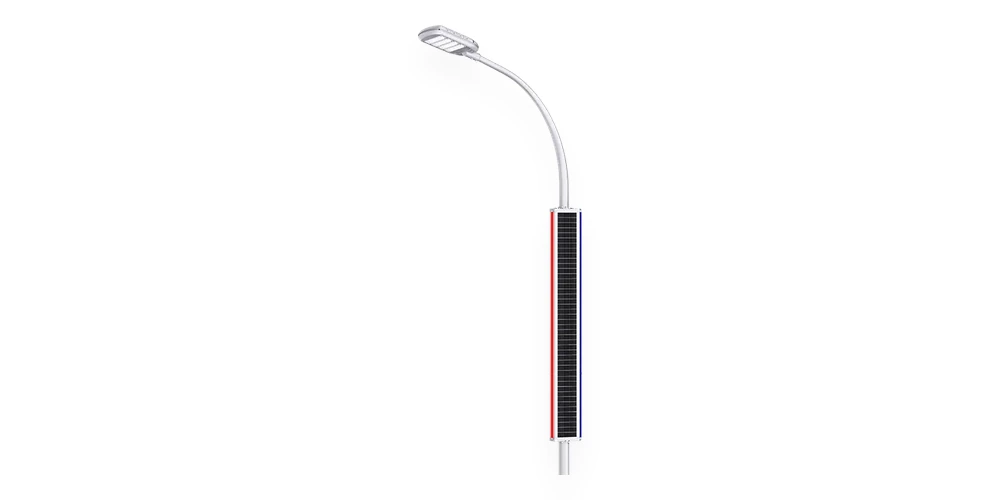 RoadSmart SP Series solar pole street light with three-sided solar panels and decorative color strips