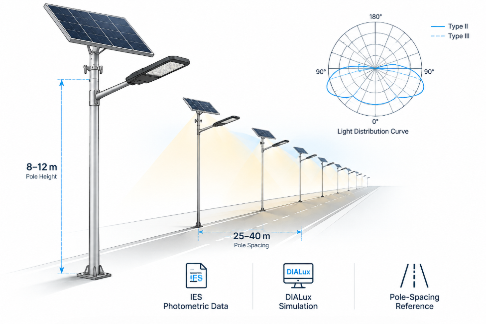 Solar street light road lighting distribution design